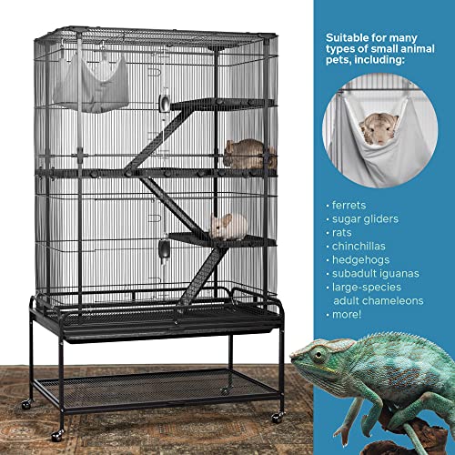 Prevue Pet Products Deluxe Critter Cage - Large 4-Level Metal Small Animal Habitat with Platforms, Ramps, Plush Hammock, Roll-Around Stand & Removable Clean Tray