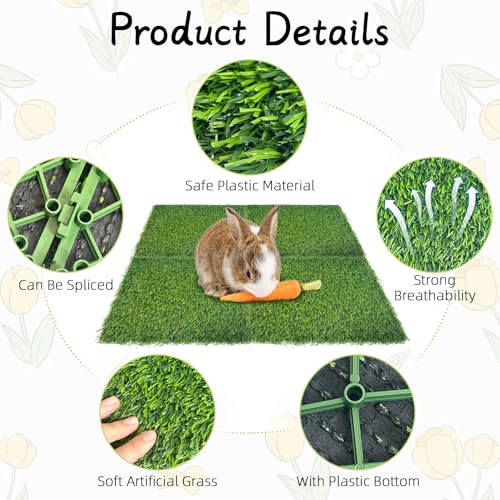 Hamiledyi 4 Pcs Artificial Rabbit Grass Mats Reusable Guinea Pig Pee Pads 11.8" x 11.8" Washable Turf Fake Grass Plastic Bunny Mat for Rabbit Chinchilla Small Pets Indoor Outdoor Trainer - size: 4 Pcs