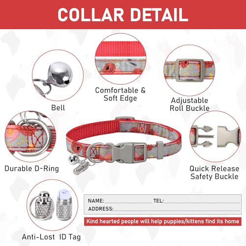 GAMUDA Small Dog Harness Collar and Leash Set, Step in No Chock No Pull Soft Mesh Adjustable Dog Vest Harnesses Plaid Reflective for Dogs Puppy Cats Kitten Rabbit (Red Flower, XS) - color: Red Flower, size: XS
