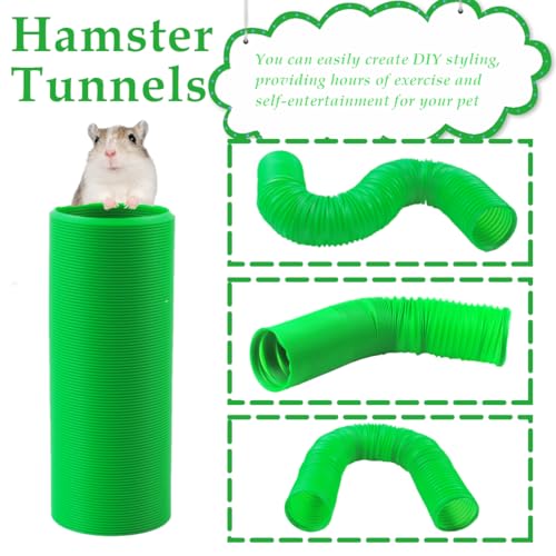 PINVNBY Plastic Tunnel for Hamster,2 PCS Guinea Pigs Tunnels with 19 PCS Chew Toy Collapsible Ferret Hideout Tubes Small Animals Cage Accessories for Hamsters Mouse Rat Gerbils Rats Mice(Green) - color: 【Green】