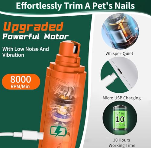 2 in 1 Dog Nail Clippers & Cat Nail Clippers Trimmers for Large Medium Small Dogs Cats Claw Trimmer Quick Sensor and Safety Guard USB Rechargeable Dogs Nail Trimmer with Catcher & 2 LED Lights - color: Orange