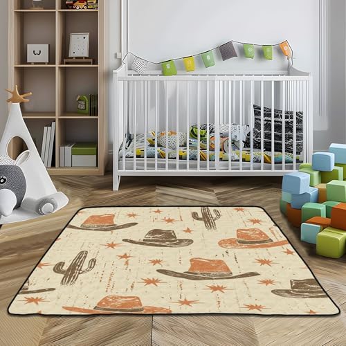 Baby Play Mat Desert Cowboy Hat and Cactus 50 x 50 Playpen Baby Mats for Floor Play Gym Crawling Mat Non-Slip Cushioned Playmat for Infants, Babies, Toddlers - color: Multi 16