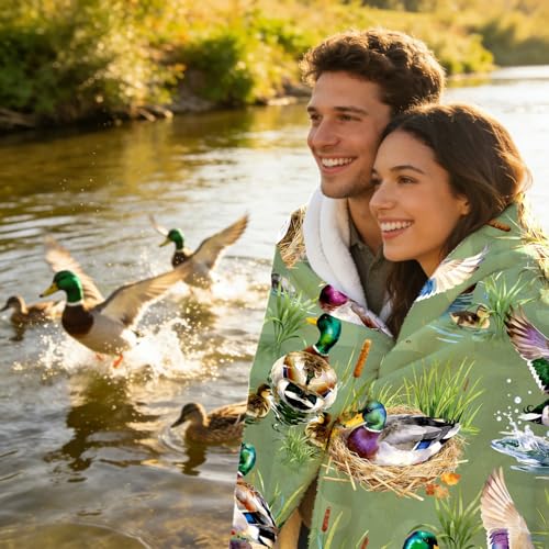 Mallard Duck Blanket Gifts Soft Lightweight Flannel Wild Ducks Throw Blanket Mallard Duck Gift Bedding Decor for Couch Bed Travel 50"x40" - color: Green Mallard Duck