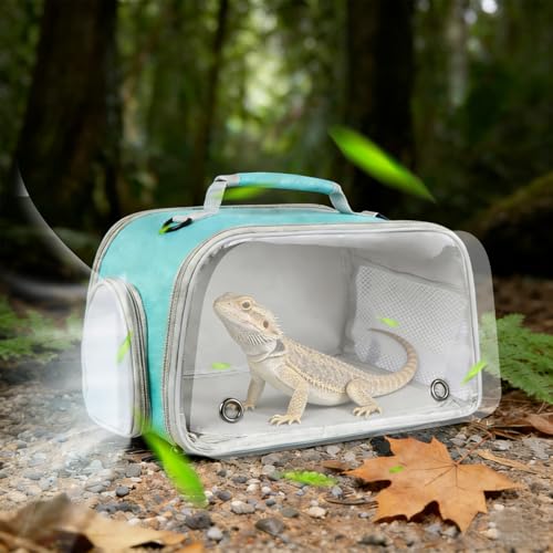 WEVONIGU Scratch-Resistant Bearded Dragon Backpack Foldable Gecko Carrier Ventilation Travel Bag with Clear View Window Dual Carry Cage Options for Travel Hiking & Vet Visits - color: Green, size: 8.0"L x 7.0"W x 5.0"H