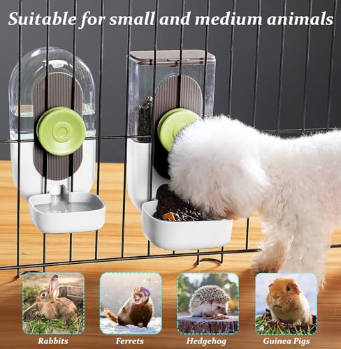 Kenond 35oz Rabbit feeders,Rabbit Water Dispenser,Pet Ferret Cage Food Bowl | Hanging Auto Ferret Food Water Dispenser, Auto Gravity Pet Feeder and Waterer Set, Cage Cat Food Bowl Dog Feeding Station - color: White