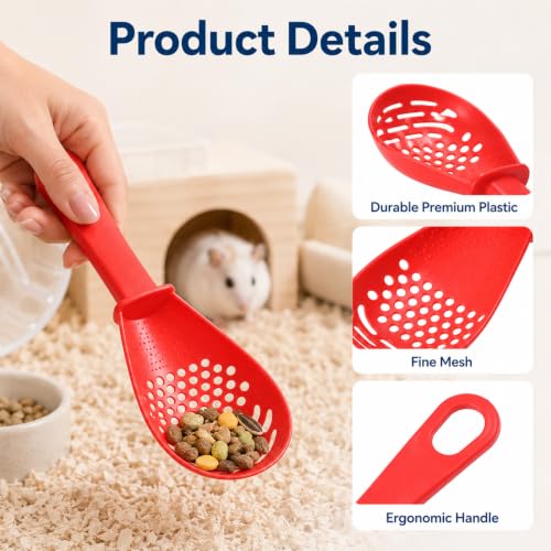 2 Pack Small Litter Scoop, Hamster Sand Bath Scoop, Plastic Litter Sifter for Small Animal Cage Cleaning, Chinchilla Gerbil Reptile Accessories