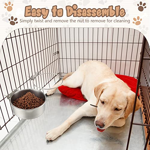 Zopeal 4 Pcs Stainless Steel Dog Bowls No Spill 1 Quart Hanging Dog Crate Water Bowl Cage Puppy Bowls Pet Food Holder for Kennel Large and Medium Dogs Guinea Pig Rabbit Chicken Coop Cup