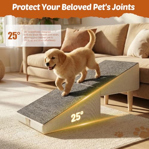 Foldable 15 Inch Dog Ramp, Ramply Split Ottoman with Detachable Washable Treads, 2-in-1 Folding Pet Ramps Stairs for Couch and Bed, Sturdy Ramp for Cats and Small to Medium Dogs - color: Khaki