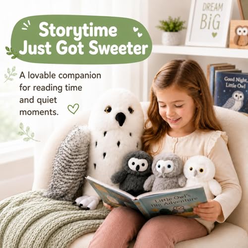 Owl Stuffed Animal with 3 Babies,18" Snowy Owl Plush, White | 4Pcs Owl Plush Set; Mommy Owl & 3 Different-Color Babies; Zipper Belly Hide-and-Seek Play; Birthday & Christmas Gift for Kids - style: Owl White