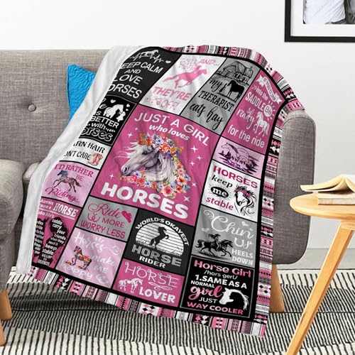 Horse Blanket for Girls Women Horse Lovers Birthday Gifts Decor Soft Flannel Throw Blanket 50" x 40" - color: Pink Horse