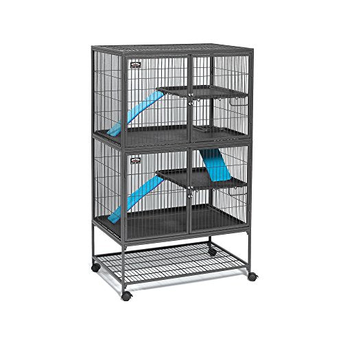 MidWest Homes for Pets Ferret Nation Double Unit Small Animal Cage, 4 Tiers, Includes Pans, Shelves, Ramps & Covers, For Ferrets & Small Animals - color: Black: 1 Inch Wire Spacing: Ferret Nation, size: Double Story