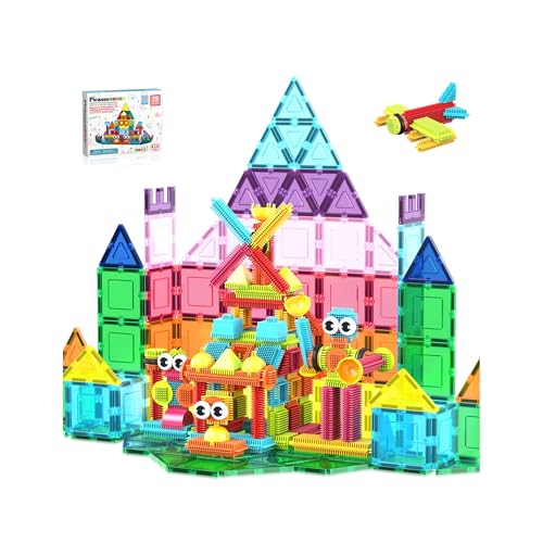 PicassoTiles Magnetic Tiles & Hedgehog 2-in1 Interlocking Brush Connector Magnet Building Blocks Construction Set Learning Playset STEM Toys Development Preschool Education Toy Toddler Age 3 Up PTE21 - style: 75 pcs 2-in1