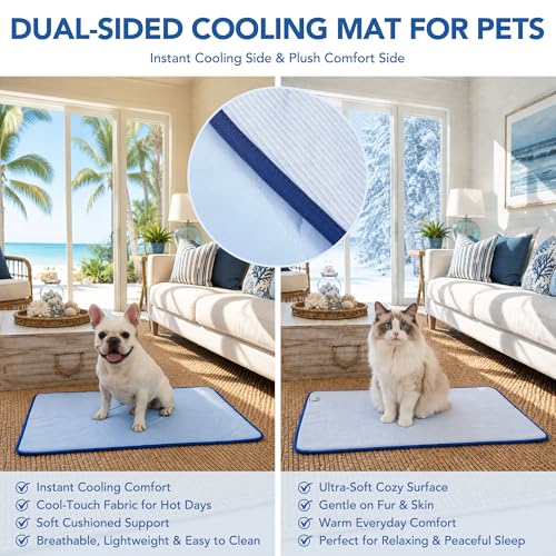 Deconovo Dog Cooling Mat, Reversible Cool-to-Touch Summer Pad with Quilted Soft Fill, Breathable Lightweight Pad for Bed/Couch/Crate, Machine Washable, Light Blue, 40x60 Inches - color: Light Blue, size: 40"W x 60"L (Pack of 1)
