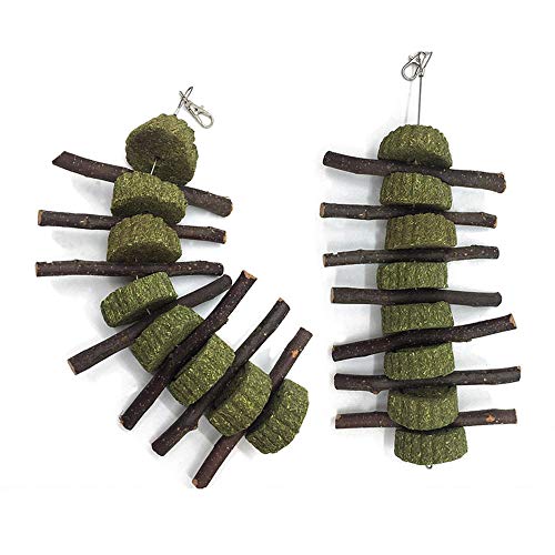 Bunny Chew Toys for Teeth, 2 PCS Organic Apple Wood Molar Sticks with Timothy Hay Circles for Bunny Chinchilla Guinea Pig Hamsters Holland Lop Prairie Dogs Squirrels, Improves Dental Health - color: 2 PCS Apple Stick String