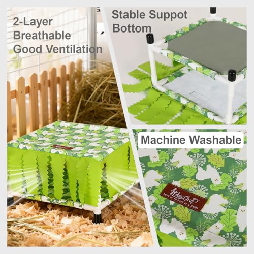 Guinea Pig Hideout 2-Layer Guinea Pig Hammock Bottomless(Green) | guinea pig bed with curtain washable Small Animal Hide Tent Rat Hideaway for Guinea Pig,hamster,Ferret,Chinchilla etc