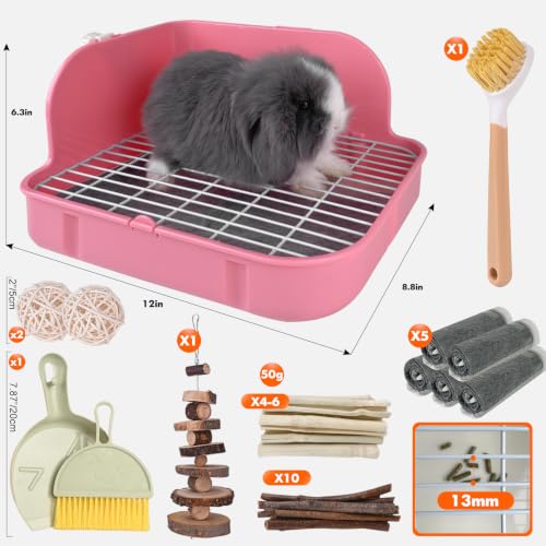 Rabbit Litter Box, Bunny Litter Box, Guinea Pig Potty Trained, Square Small Animal Toilet Potty Pan for Rabbit Guinea Pig Ferret Hamster Chinchilla (Pink) - color: Pink