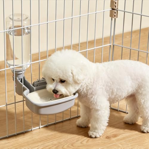 Pet Water Bottle for Cage, Anti-Overflow Gravity Water Bowl Dispenser for Puppies, Cats, Rabbits, Ferrets, Guinea Pigs, and Other Small Animals (Gray, 25oz) - size: 25oz