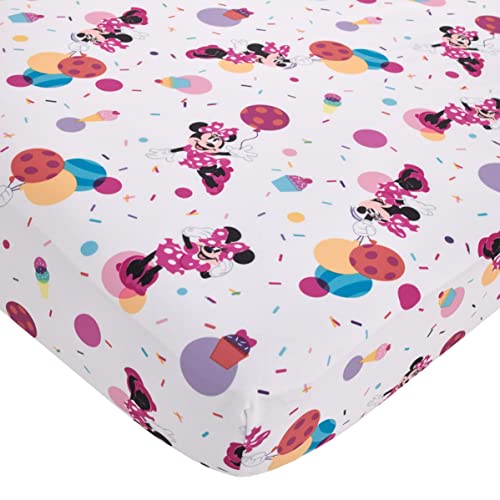 NoJo Disney Minnie Mouse Let's Party Pink, Lavender, and White Balloons, Cupcakes, and Confetti 2 Piece Toddler Sheet Set - Fitted Bottom Sheet and Reversible Pillowcase - color: Minnie Mouse Let's Party Pink