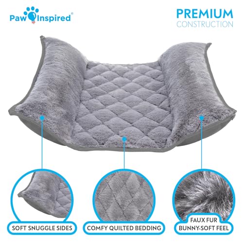 Paw Inspired Snuggle Bunny Bolster Bed, Gray/Faux Fur, 17x17 Inch | Reversible Flop Mat, Ultra-Soft Fleece Bedding with Padded Sides for Rabbits, Cats, Dogs, Small Pets and Animals - color: Gray/Faux Fur