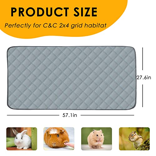 2 Pack Guinea Pig Cage Liners for C&C 2x4 Habitat Washable Guinea Pig Bedding Super Absorbent | Waterproof | Non Slip| Reusable Guinea Pig Pee Pads for Small Animals Cages - 57.1" x 27.6" - color: Light Grey, size: 57" x 28" (2 Pack)