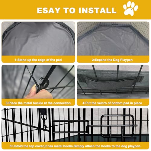 Dog Playpen with Top Cover and Bottom Pad,Foldable Playpen,8 Panels 24" H | Metal Puppy Play Pen,with Door for Indoor Outdoor,Pet Exercise Fence for Small Medium Animals - size: 24''H