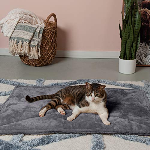 Furhaven ThermaNAP Self-Warming Cat Bed for Indoor Cats & Large/Medium Dogs, Washable & Reflects Body Heat - Quilted Faux Fur Reflective Bed Mat - Gray, Large - color: Gray, size: Large - 36"L x 24"W