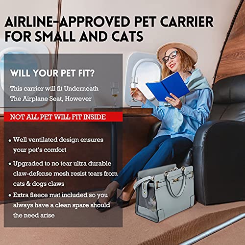 Fashion Pet Carrier Dog Cat Carrier Purse Soft-Sided Leather Handbag Pet Tote Bag for Small Dogs Puppy and Cats TSA Airline Approved (Grey) - color: Grey