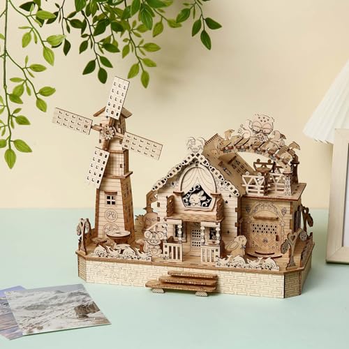 3D Wooden Puzzle for Adults, Animals Forest Party DIY Wooden Music Box with LED Light, Self-Assembly Mechanical House Building Kit Handicraft, Birthday Gift for Women Men, Home Decor, 174 pcs - style: Forest Party House