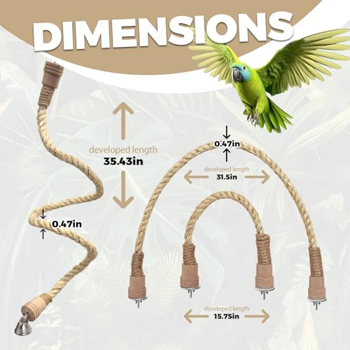 3PCS Bird Rope Perch for Parrots, Bird Cage Climbing Rope Toys Accessories,Bendable Climbing,Material sisal Rope,Stand Climbing Stand Toy for Cockatiels, Lovebirds, Budgies, Parakeets - color: light brown sisal