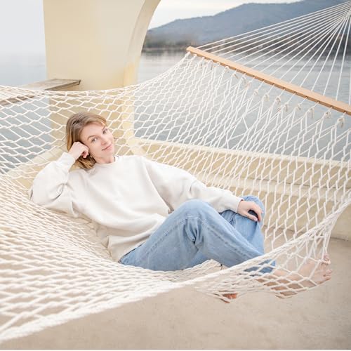 GAFETE Rope Hammock for Outside 2 Person, Handwoven (Natural Beige, Medium) - color: Natural Beige, size: Medium
