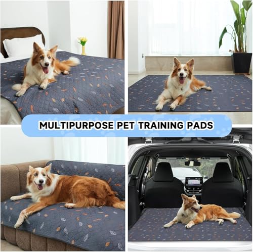 Sunheir Washable Pee Pads for Dogs Large 24" x 72" 2-Pack Reusable Puppy Pads Pet Training Pads, Absorb Dog Mats, Whelping Pad, Non-Slip Protects Against Urine Leakage, Runner Rug (Leaves - Deep Grey) - color: Leaves - Deep Grey, size: Runner 24x72 Inch (