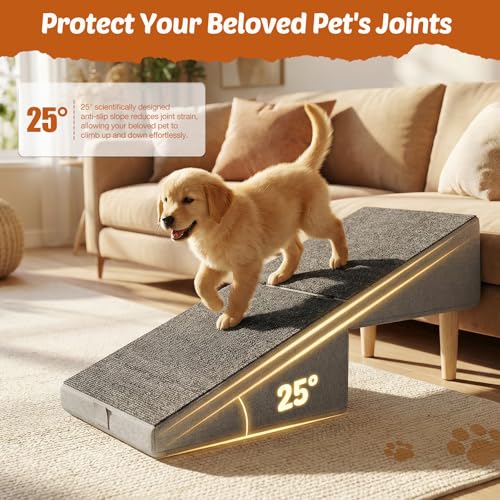 Foldable 15 Inch Dog Ramp, Ramply Split Ottoman with Detachable Washable Treads, 2-in-1 Folding Pet Ramps Stairs for Couch and Bed, Sturdy Ramp for Cats and Small to Medium Dogs - color: Light Gray