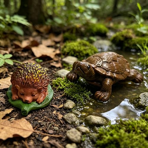 3 pcs Hedgehogs Turtle Statue Stump Sculpture,Fairy Wild Garden Decor Supplies, Cute Outdoor/Indoor Garden Ornament for Patio, Yard, Flower Bed, Home Decoration