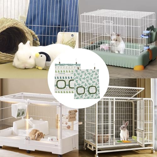 2Pcs Rabbit Hay Feeder Bag, Hanging Guinea Pig Hay Feeder, White | Rabbit Cage Bag, Hanging Hay Feeder with 2 Holes, Small Animal Feeders Storage Pouch Holder for Rabbits Hamsters Small Pets - color: Color 1