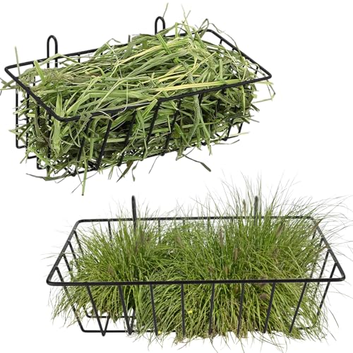 6 Pack Rabbit Hay Feeder, Heavy Duty Metal Bunny Hay Holder with Hooks, 9 x 4 x 3 Inch Hanging Hay Rack for Rabbit Cage, Guinea Pig, Chinchilla, Black - color: Black