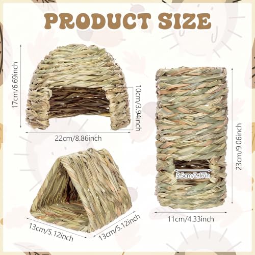 3 Pcs Guinea Pig Natural Grass Tunnel Set - Bunny Hideout House & Explore Tube, Winter Warm Small Animal Hideaway Toys for Syrian Hamsters Rats Chinchillas
