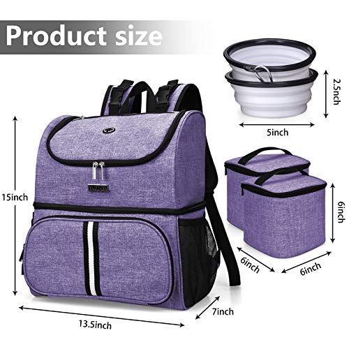 BAGLHER Pet Travel Bag, Double-Layer Pet Supplies Backpack (for All Pet Travel Supplies), Pet Travel Backpack with 2 Silicone Collapsible Bowls and 2 Food Baskets Purple - color: Purple