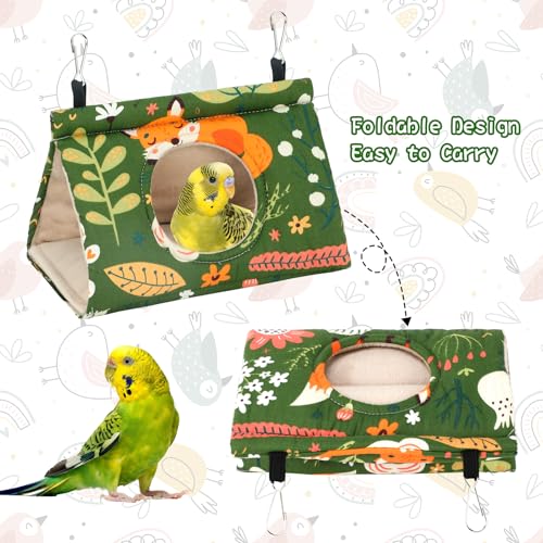 Rypet Bird Nest House, Bird Bed for Cage, Hanging Hammock Bird Hut, Green S | Warm Plush Cotton Comfort, Side Hole Entry, Dual Hanging Straps for Cage, Machine Washable, Green Bird Tent for Small Birds - color: Green, size: Small (Pack of 1)