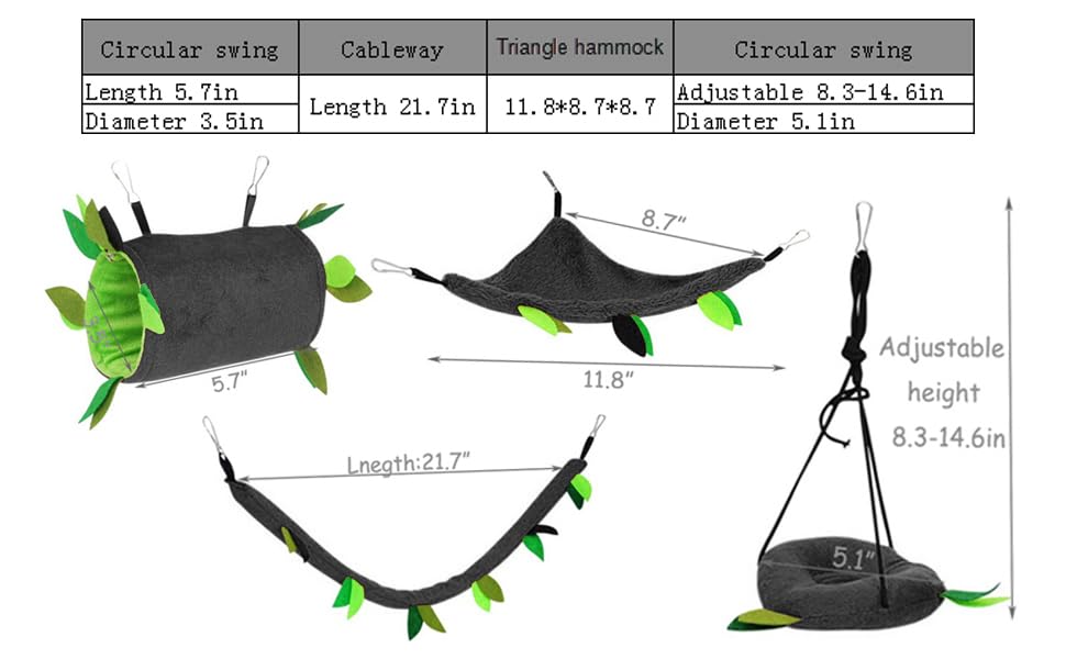 Hamiledyi 5PCS Hamster Hammock Small Animals Hanging Warm Bed House Rat Cage Nest Accessories Toy Hanging Tunnel Soft Bed Rope and Swing for Sugar Glider Squirrel Hamster Playing Sleeping - color: Black