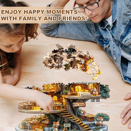 WOODBESTS Wooden Puzzles for Adults (270 Piece, L, 13.4 * 13.4in) Fox House Wood Puzzle Adult, Unique Wooden Animal Jigsaw Puzzles, Family Game and Birthday Gifts for Friend - size: Large