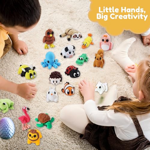MONJITA 21 Pcs 3D Printed Easter Eggs with 21 Pcs Mini Animal Figurines Inside, Flexible Articulated Fidget Toys, Party Favors, Easter Basket Stuffers, Gifts for Kids Students Carnival Prizes - size: 21pcs eggs & 21pcs animals