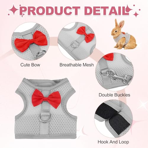 Rabbit Harness and Leash, Small Pet Cute Vest Harness Leash Soft Adjustable Buckle Breathable Mesh (S, Gray) for Bunny Kitten Small Pig Puppies Camping Hiking Training - color: Gray, size: S