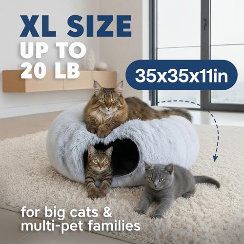 Large Cat Donut Tunnel Bed - Cat Tunnels for Indoor Cats - Circle Hideaway with Cat Toys, 3-in-1, Gift-Ready DIY Collapsible Plush Cat Tube, Rabbit, Kitty