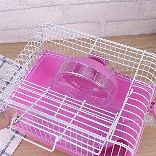Small Pet Hamster Cage with Running Wheel Water Bottle Food Basin Portable Carrier House Mice Home Habitat for Going Out, Traveling (Pink) - color: Pink