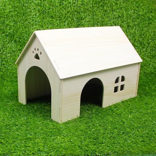 15x9x10in Wooden Guinea Pig Hideout Habitats with Windows & Doors | Large Size, Perfect for Guinea Pigs Rabbits Chinchillas Hamster and Other Small Animals