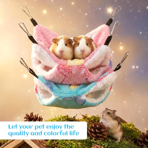 2 Pack 2 Layers Pet Rat Hammock Double Sided Warm Hanging Hammocks Small Animal Bed Hideout Swing Cage Accessories for Rats Squirrels Sugar Gliders Guinea Pigs Hamsters Ferret Chinchilla