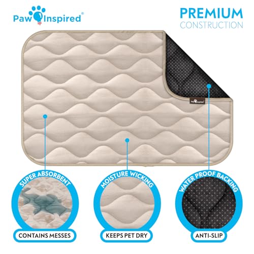 Paw Inspired Washable Padded Crate Mats for Dogs, Beige, 29x18 Inch | Fits 30-inch Kennels, Leakproof, Waterproof Bottom, Plush Dog Pad, Pet Bed - color: Tan, size: 30 Inch