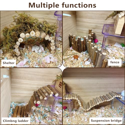Bendable Hamster Bridge Fence 19.7&9.8In Wooden Hamster Ladder Rat ClimbingToys Cage Accessories for Syrian Hamster Gerbil Mouse