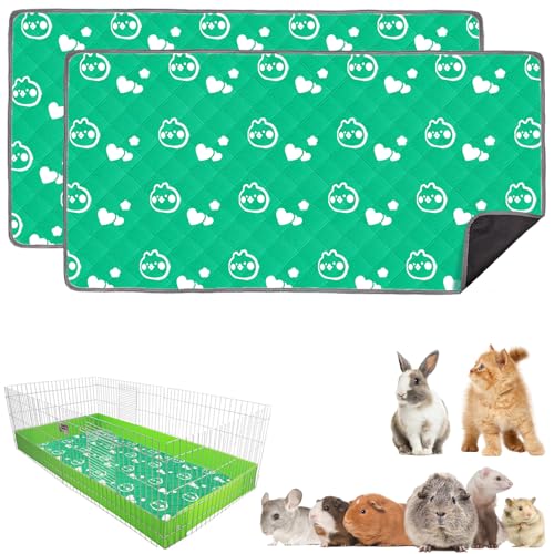 2 Pack Guinea Pig Bedding - Washable Guinea Pig Liner for Midwest Cage, Waterproof Reusable & Anti Slip Pee Pads Super Absorbent Mats for Small Animals Rabbit Hamster Rat (Green, 48 x 24 Inch) - color: Green, size: 48" x 24" (2 Pack)