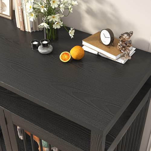 87In Farmhouse Dog Crate TV Stand, Wooden Dog Kennel Furniture with 2 Doors, Large Dog Crate Furniture for 2 Dogs, Solid Metal Tube & 4 Lockable Doors, Black - color: Black